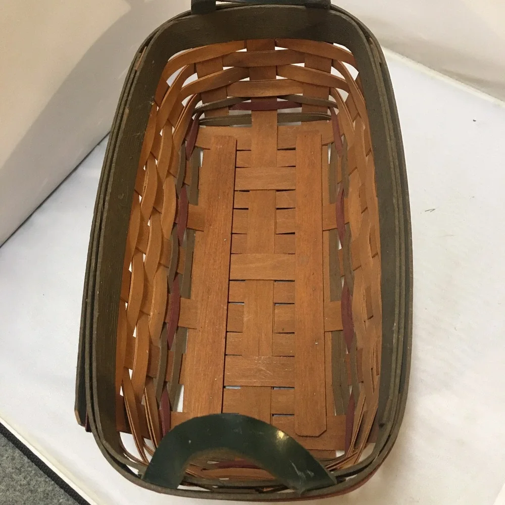 Workshops Gerald E Henn Woven Basket Decor Brown Green Red Rectangle Cottagecore